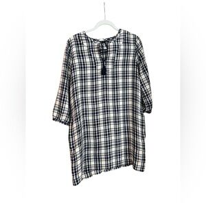 Madewell Navy and White Checkered Blouse with Tassels in Small